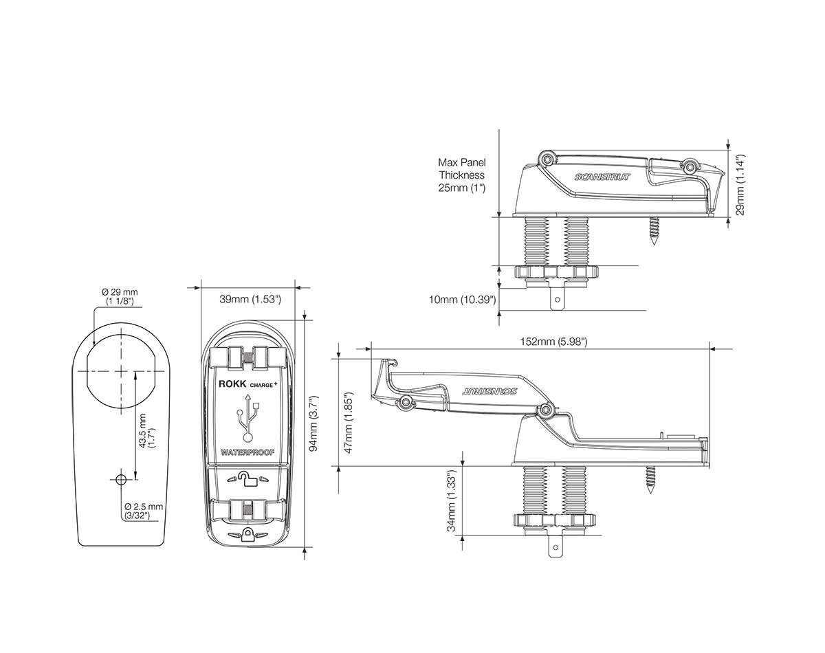 Scanstrut ROKK Charge+ Waterproof Dual USB Fast Charger - Marine Grade 316 Stainless Socket