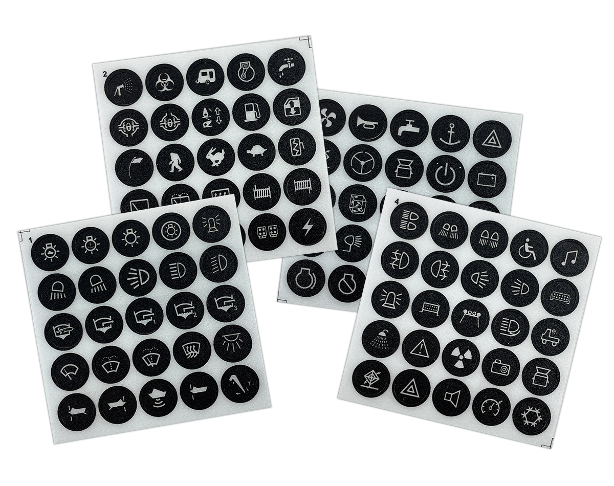 Supplied: 100x various switch function icon sticker set