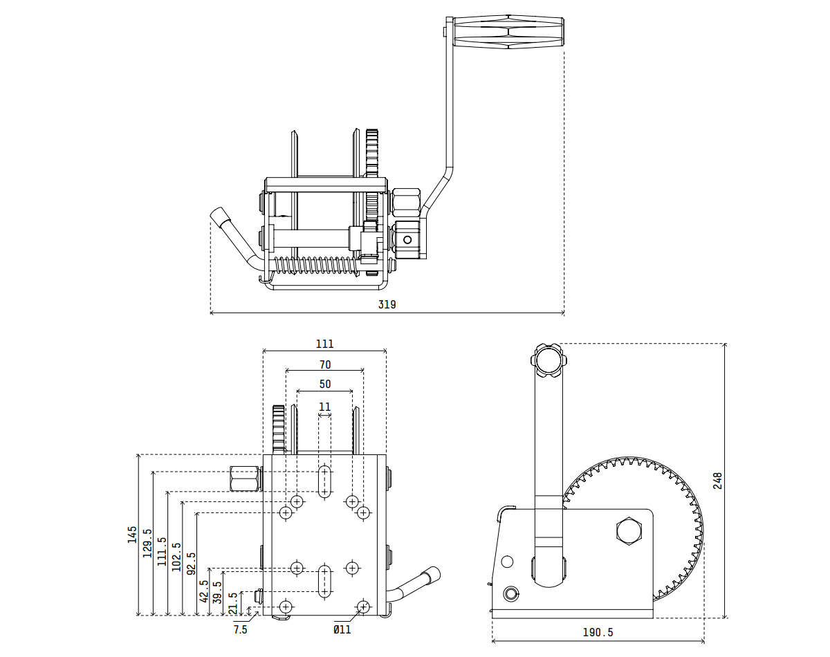 Atlantic Trailer Winch 775kg without Cable - Atlantic Products