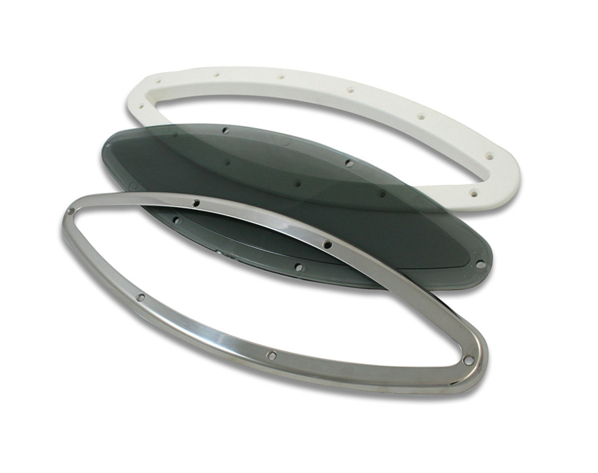 Plastic white internal trim / smoke lens / stainless steel trim ring