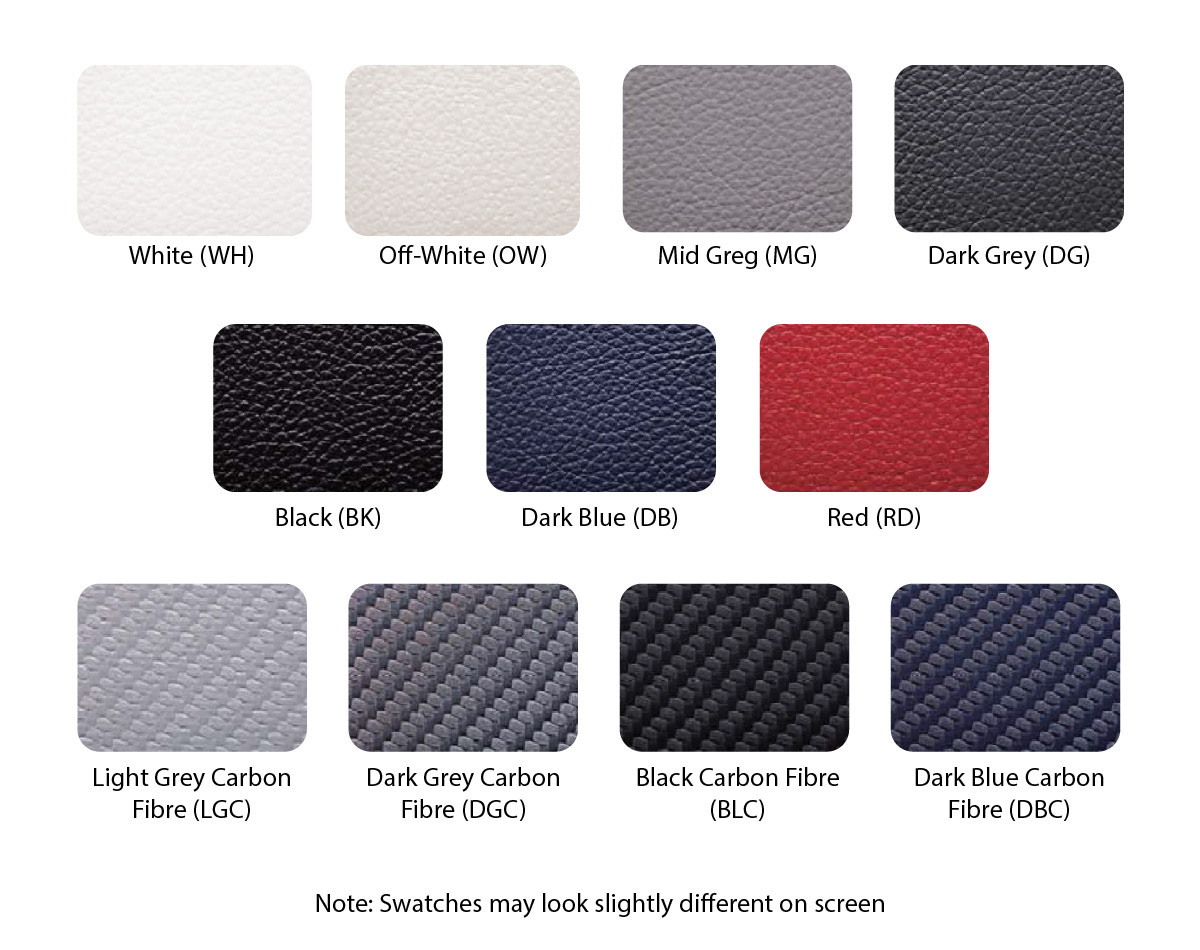 Vinyl Swatches - for reference only (not all colours are available for this style seat)
