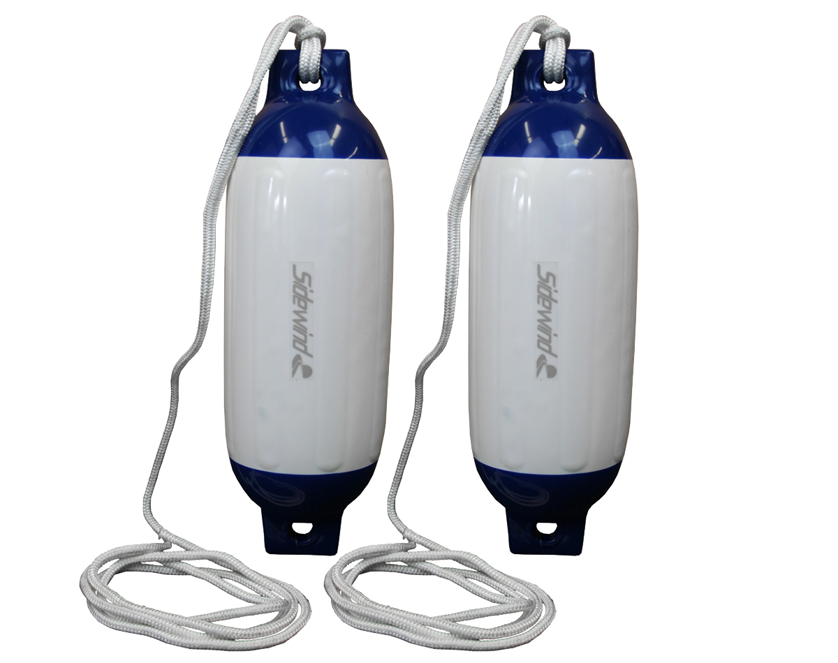 Sidewind R-Series Fenders White with Blue Tops and Lanyard 2 PACK