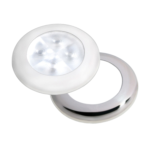 LED Interior Cabin White Light Round with White and Chrome Trim 12V