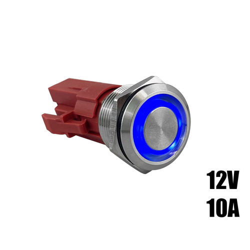 Stainless Steel Push Button Switch Ring LED (On)/Off Blue 12V 10A