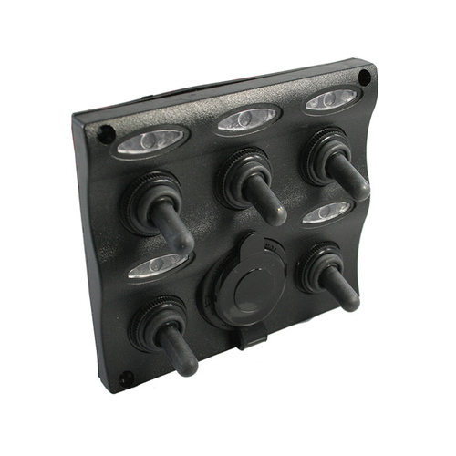 Water Resistant Wave Switch Panel 5 Gang with Cig Socket & LED Indicators