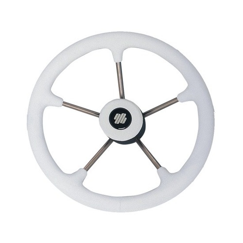 Steering Wheel V70W 5 Spoke Stainless Steel White Grip 350mm