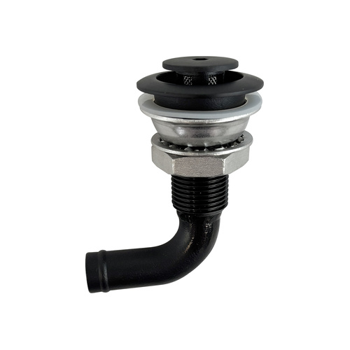 Fuel Tank Vent Breather Black Steel Recessed 90deg 16mm Hose