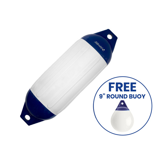 Boat Fender F3 White/Blue 762x208mm + 9-inch Round Buoy Bundle