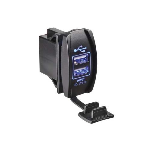 Rocker Switch Dual USB Socket (Blue) 12/24v