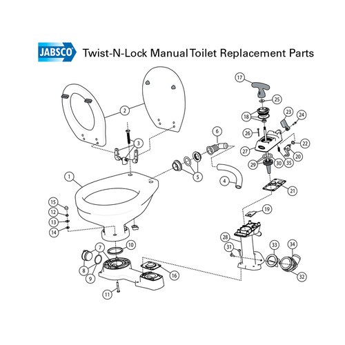 Jabsco Spare Parts Guide for Twist 'N' Lock Manual Marine Toilets