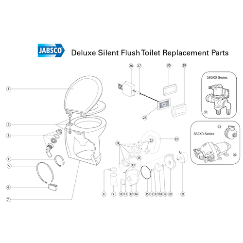 Jabsco Spare Parts Guide for Deluxe Silent Flush Toilets