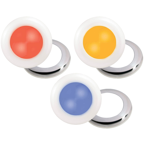 LED Interior Cabin Coloured Lights Round with White and Chrome Trim 12V