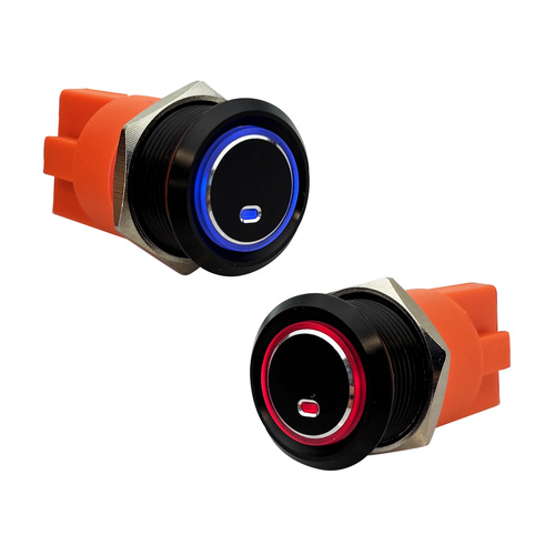 Water Resistant Black Aluminium Ring LED Push Button Switch 16A 12/24V