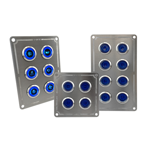 Stainless Steel Switch Panels with Blue LED On/Off Switches