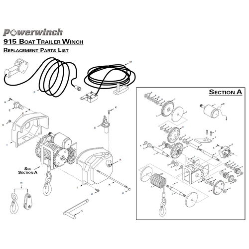 Powerwinch Spare Parts Guide for 915 Trailer Winch