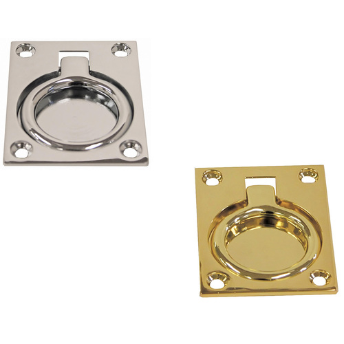 Ring Pull - Flush Rect Brass 60x47mm